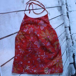 RED FLORAL HALTER TOP